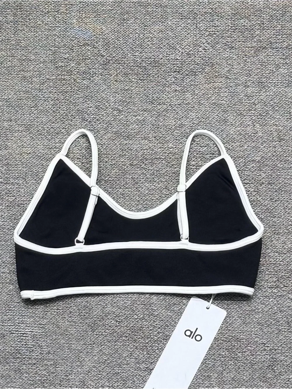ALO Yoga Black and White Ribbed Bike Shorts and Bralette Set